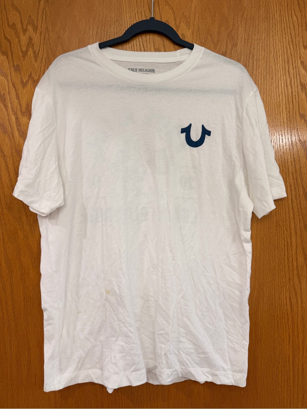 True Religion White Short Sleeve Tee with Navy Logo